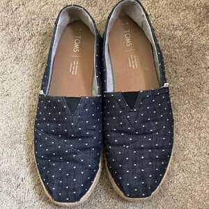 Blue polka dot espadrille sole slip ons